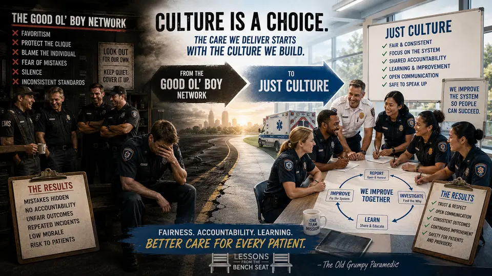 An EMS crew comparing favoritism with a fair, accountable Just Culture